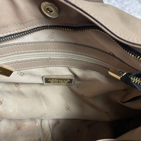 A.Bellucci leather khaki,taupe,burgundy &black stripes shoulder bag studs accent - Picture 13 of 16